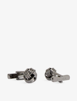 Reiss Mens Gunmetal Callum Knot Metal Cufflinks In Gray