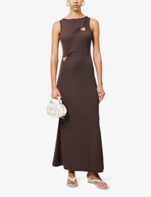 Amy Lynn Womens Brown Heart Cut-out Sleeveless Stretch-woven Maxi Dress