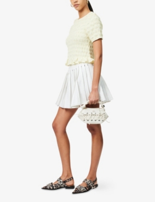 Amy Lynn Womens White Ziggy Pleated Cotton-poplin Mini Skirt