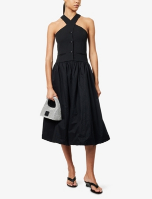 Amy Lynn Womens Black Puffball Halterneck Cotton Midi Dress