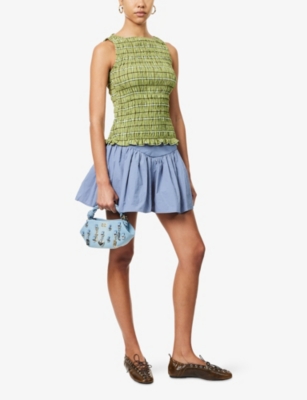 Amy Lynn Womens Blue Pleated Mid-waist Woven Mini Skirt