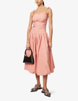 Amy Lynn Womens Peach Puffball Shoulder-straps Woven Midi Dress