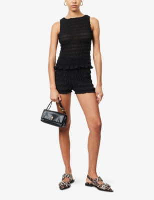 Amy Lynn Womens Black Shirred High-rise Stretch-woven Shorts