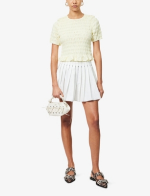 Amy Lynn Womens Lemon Shirred Lace Stretch-woven Top