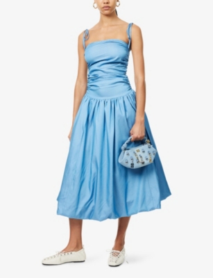 AMY LYNN: Puffball Shoulder-Straps Woven Midi Dress