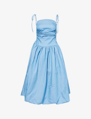 AMY LYNN: Puffball Shoulder-Straps Woven Midi Dress