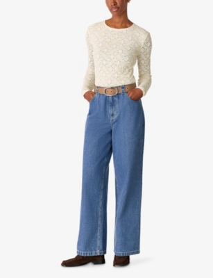 Whistles Omens  Floral-pattern Slim-fit Stretch-lace Top