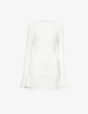 ROTATE BIRGER CHRISTENSEN: Fringed Open-Back Stretch-Woven Mini Dress