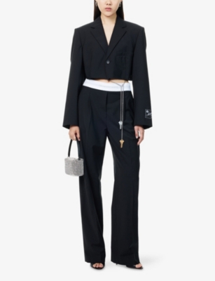 Alexander Wang Omens Black Crop Notch-lapels Stretch-wool Blend Blazer In Black