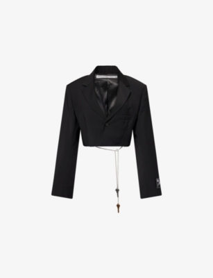 Alexander Wang Omens Black Crop Notch-lapels Stretch-wool Blend Blazer In Black