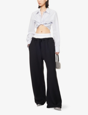Alexander Wang Omens Faded Black Branded-waistband Wide-leg Cotton-jersey Jogging Bottoms Xs In Black