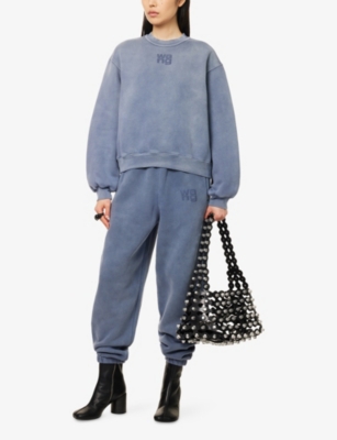 Alexander Wang Omens Crewneck Logo-embroidered Cotton-blend Sweatshirt Washed Blue Ink In Blue