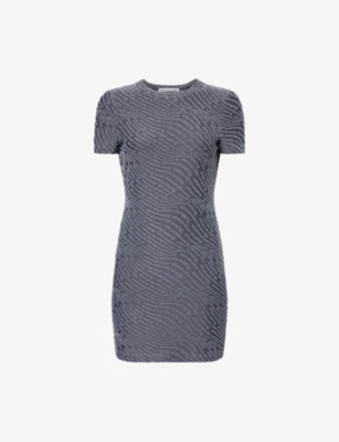 Alexander Wang Omens Graphite Jacquard Logo Woven Mini Dress In Gray
