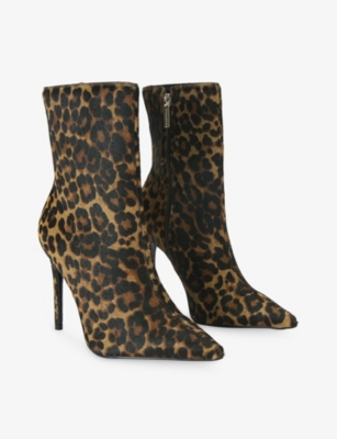 Carvela Womens Blk/brown Eterno Leopard Heeled Leather Ankle Boots Eur 41 / 8 Uk In Animal Print