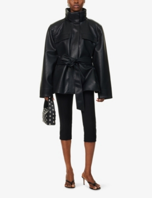 Shop Camilla And Marc Womens Black Parity Belted Faux-leather Jacket