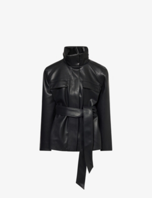 Shop Camilla And Marc Womens Black Parity Belted Faux-leather Jacket