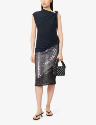 Camilla And Marc Womens Black Facade Sequin Woven Midi Skirt In Gray