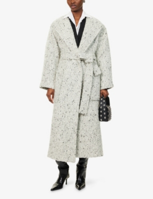 CAMILLA AND MARC WOMENS SALT AND PEPPER CUPOLA BELTED KNITTED COAT XS 