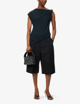 CAMILLA AND MARC WOMENS DUSTY BLUE ANDO TWISTED STRETCH-WOVEN TOP 