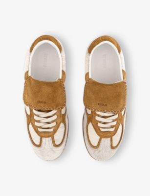 Alohas Tan Leather Sneakers With Textured Fur Accents In Neutral