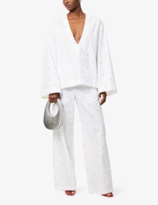 Shop Attico Womens The  Monogram Straight-leg Cotton-blend Trousers