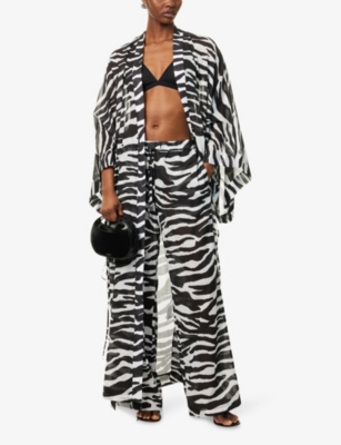 Attico White And Black Long Pant In Animal Print