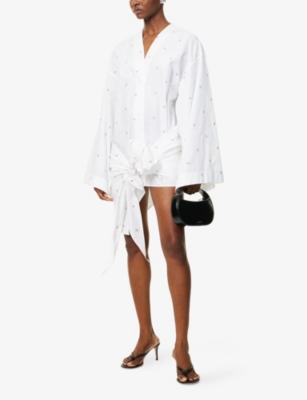 THE ATTICO: Asymmetric Monogram Cotton-Blend Mini Dress