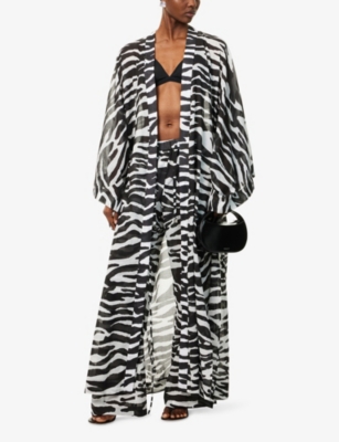 ATTICO WOMENS WHITE/BLACK ZEBRA-PRINT COTTON-MUSLIN KAFTAN 