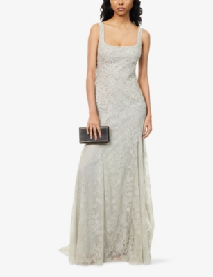 Costarellos Womens Grey Elysia Lace Square-neck Woven Gown In Gray
