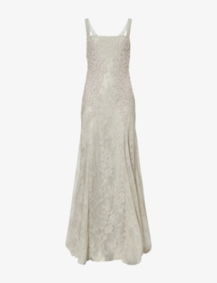 Costarellos Womens Grey Elysia Lace Square-neck Woven Gown In Gray