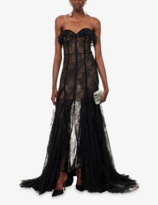 Costarellos Womens Black Rosaline Bodice Lace Gown In Black
