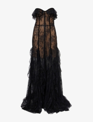 Costarellos Womens Black Rosaline Bodice Lace Gown In Black