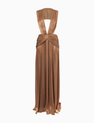 Costarellos Womens Bronze Silla Plunge-neckline Woven Gown In Brown