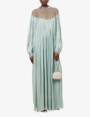 COSTARELLOS: Ellima Plissé Woven Gown