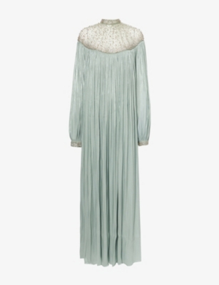 Costarellos Womens Mint Ellima Plissé Woven Gown In Green