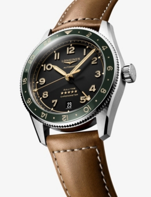 LONGINES: L3.802.4.63.2 Spirit Zulu Time Stainless-Steel and Leather Automatic Watch