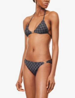 Gucci Womens Black Gg Supreme Logo-embellished Bikini Set