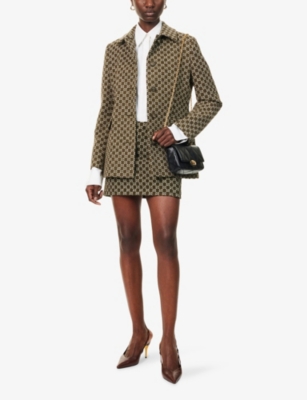 Gucci Womens Green White Monogram Mid-waist Cotton-blend Mini Skirt In Multi