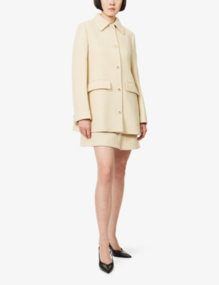 Gucci Womens White Caban Long-sleeve Textured-wool Coat In White