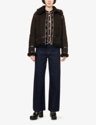 Gucci Womens Espresso Relaxed-fit Biker Shearling Jacket In Brown