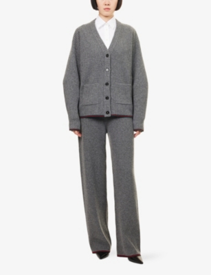 Gucci Womens Dusty Dark Grey Mc Oversized Rib Wool Knitted Cardigan Xs In Gray