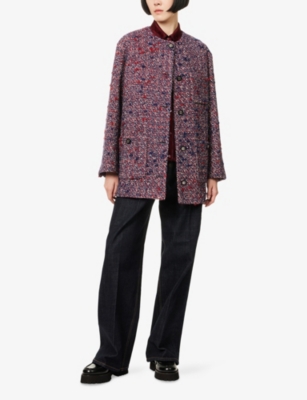 Gucci Womens Blue Red Mc Boucle-texture Round-neck Wool-blend Jacket In Pink