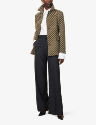 Gucci Womens Ardesia Grey Relaxed-fit Wide-leg Wool Trousers In Black