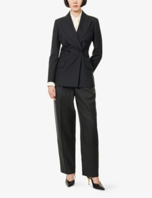 Gucci Womens Ardesia Grey Peak-lapel Double-breasted Wool Blazer In Gray
