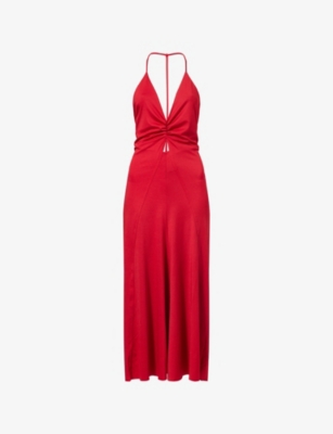 Victoria Beckham Womens V-neck Gathered Stretch-woven Midi Dress Rose In Red