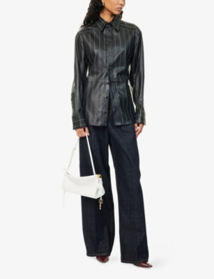 Victoria Beckham Womens Black Ivory Black Tab Martingale Leather Shirt In Black