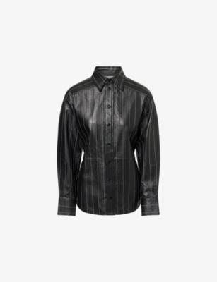 Victoria Beckham Womens Black Ivory Black Tab Martingale Leather Shirt In Black