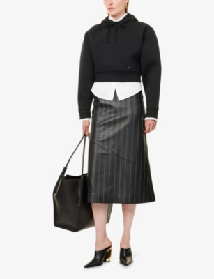 VICTORIA BECKHAM: Kick Detail Stitching Leather Midi Skirt