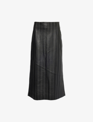 VICTORIA BECKHAM: Kick Detail Stitching Leather Midi Skirt
