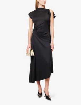 VICTORIA BECKHAM: Draped Contrast-Trim Stretch-Woven Midi Dress